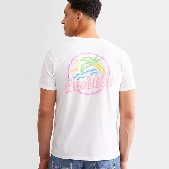 Chubbies The Neon Dream T-Shirt Mens White Retro Pocket Tee NWT - Picture 1 of 2